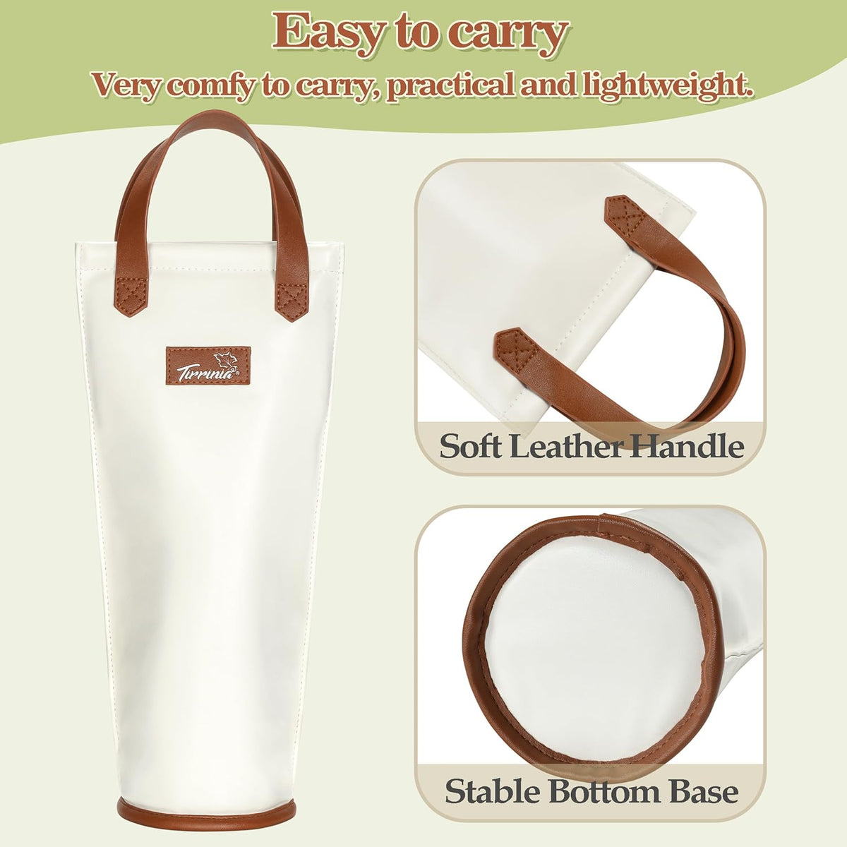 Tirrinia Single Wine Carrier Tote, Insulated Wine Cooler Bag for Travel, Picnic, & Wine Gifts – Thermal Padded Wine Bottle Holder Tote for Men & Women, Wine Gift for Wine Lovers,White Brown