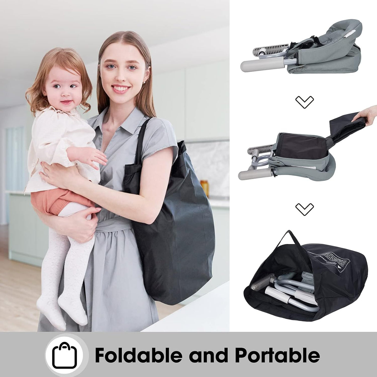 Hook On Chair, VEEYOO Clip On High Chair Folding Fast Table Chair with Storage Bag, Portable Baby Feeding Seat Attach to Table for Home and Travel