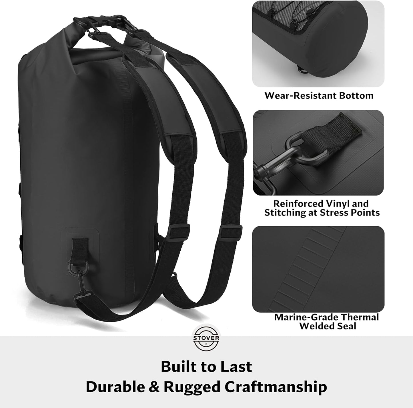 STOVER 5/10/25/30/40/55L Waterproof Backpack- Floating Dry Bag for Kayaking, Travel, Beach, Hiking, & Camping, Men/Women