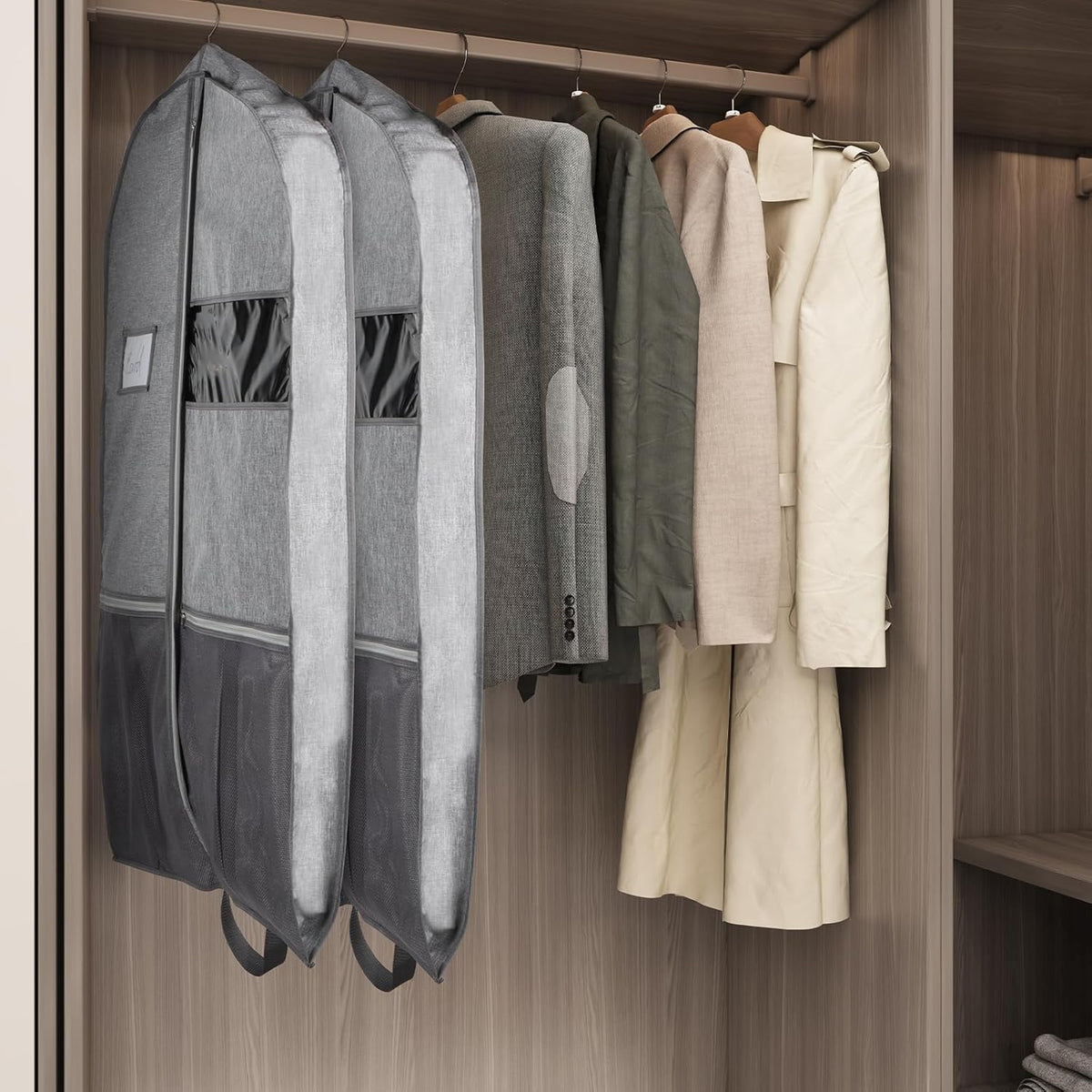 Zilink Heavy Duty Garment Bags for Travel 43”Suit Bags for Hanging Clothes Waterproof Gusseted Suit Cover Bags for Closet Storage with Handles for Suits Coats Jackets Dresses, Set of 2