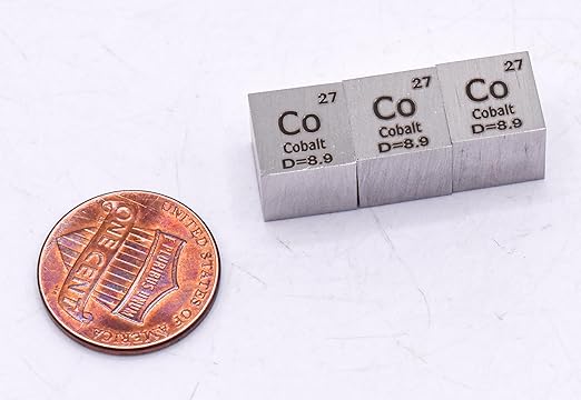 0.39" 10mm Cobalt Metal Cube Co up to 99.9% Pure Periodic Table Element Engraved Density Collection Science Education Display Block Cube + Acrylic Case Box - 1PC
