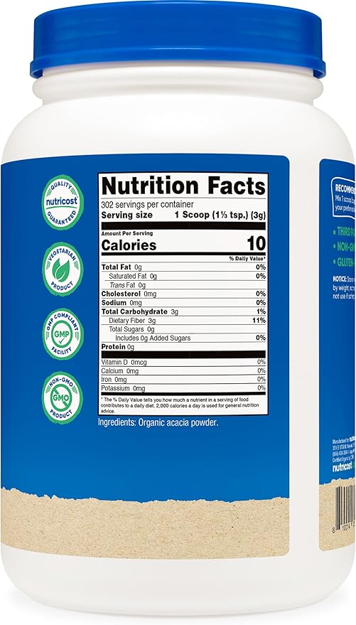 Nutricost Organic Acacia Fiber Powder (2 LB) - USDA Certified Organic, Non-GMO, Gluten Free