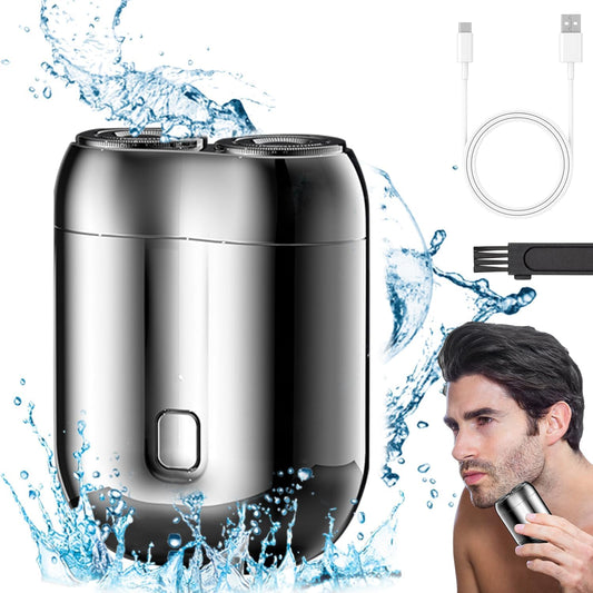 2025 New Model Mini Dual-Head Electric Shaver, Electric Mini Portable Razor, Pocket Size Washable Double Head Razor, Rechargeable Waterproof Compact Electric Shaver for Home, Car, Travel (Silver)