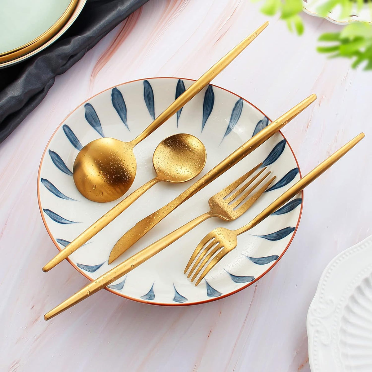 Matte Gold Silverware Set for 4, IBIILII JEFF 20 Pieces Stainless Steel Flatware Set，Kitchen Utensil Set, Tableware Cutlery Set, Knife Spoons And Forks Set, Satin Finished Polished & Dishwasher Safe