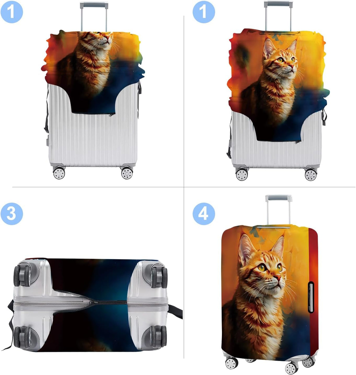 Cat Luggage Cover Washable Suitcase Protector Anti-Scratch,Stretchable Fit for 20-34Inch Luggage Durable Travel Bag Cover with Zipper Closure XL(32-34inch suitcase)