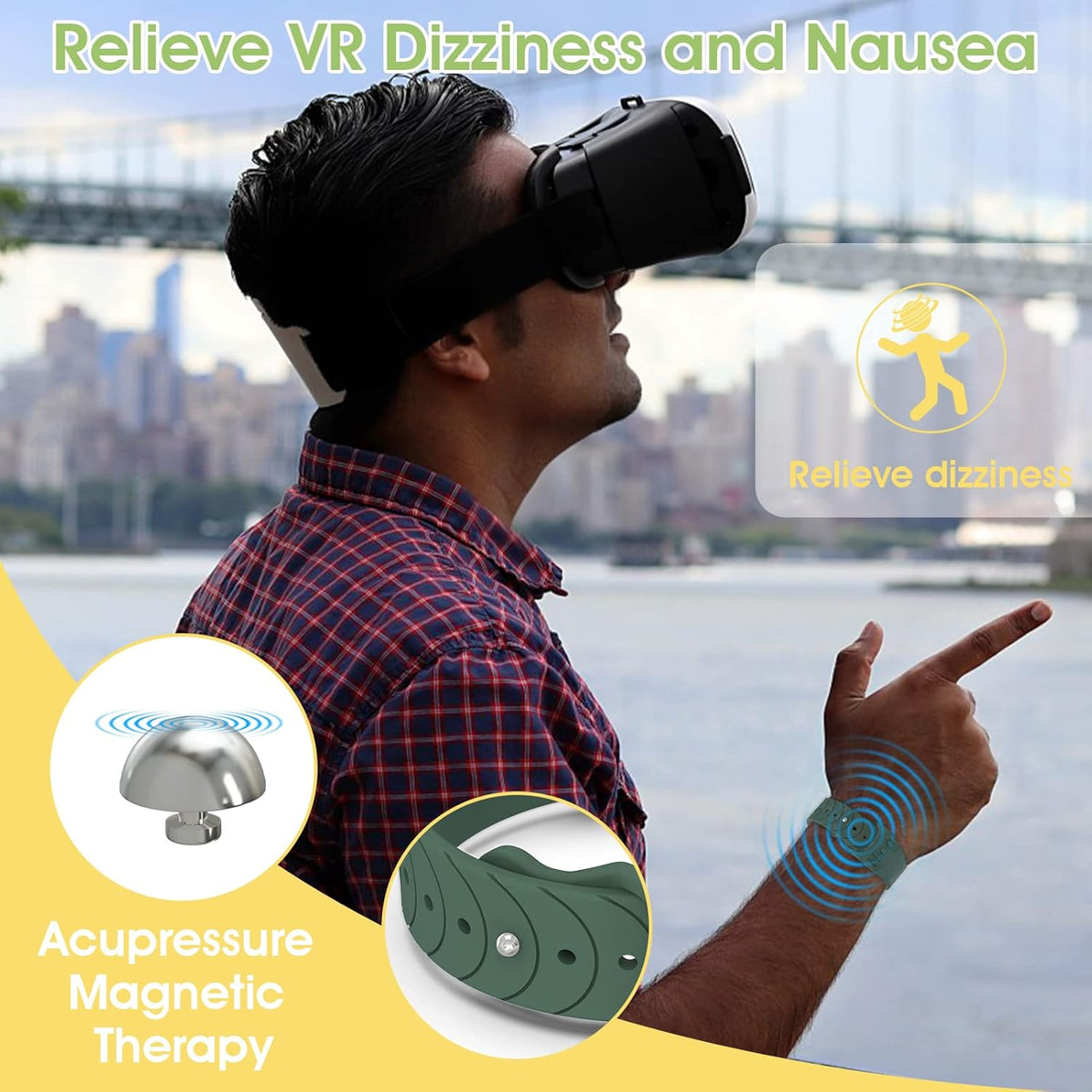 Motion Sickness Bands Sea Sickness Wristbands Acupressure Nausea Wristband/,Natural Relief of Nausea Headaches,Insomnia,Anxiety,Sleep Aid, Morning Sickness,Motion Sickness-（Black+Ink ）