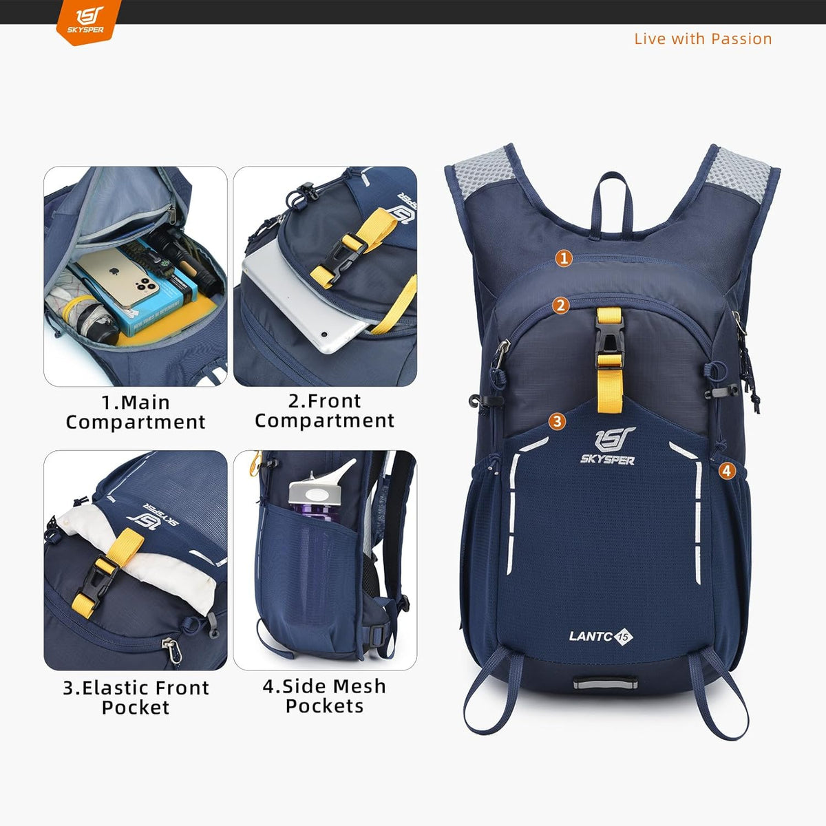 SKYSPER Small Hiking Backpack - 15L Travel Daypack Lightweight Bag Water Resistant Hiking Backpacks for Women Men