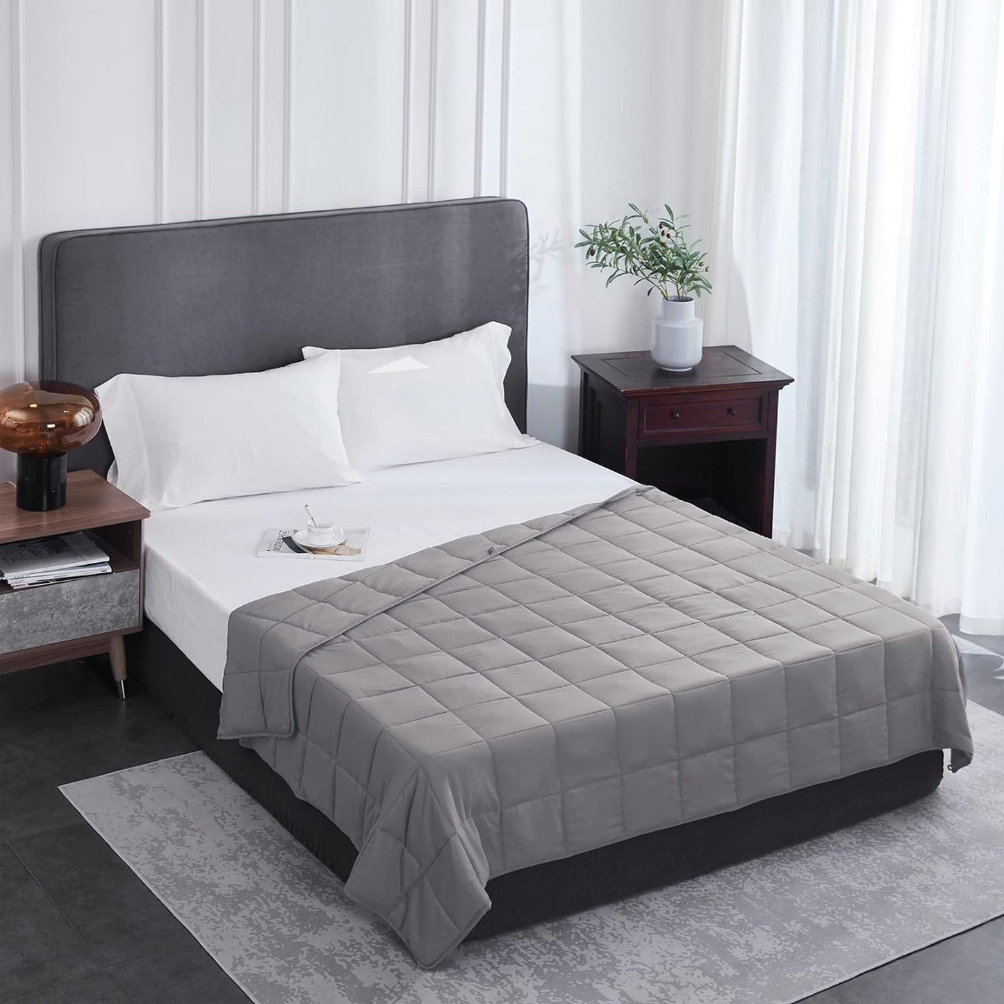 L'AGRATY Weighted Blanket - 60"x80" 25lbs Cooling Breathable Heavy Blanket Microfiber Material with Glass Beads for Adult All-Season Summer Fall Winter Soft Thick Comfort