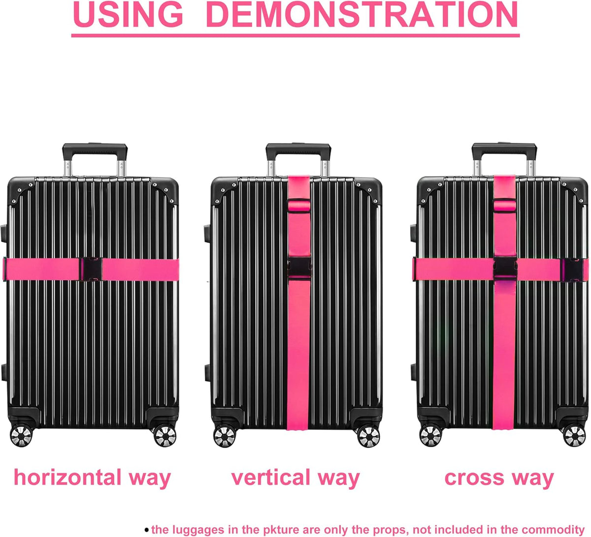 Luggage Straps for Suitcases TSA Approved Travel Belt 4 Pack by Chelmon (Rose Red)