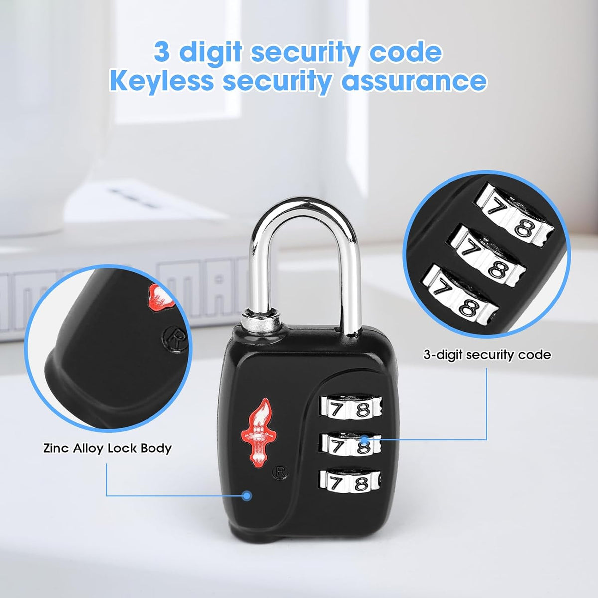 TSA Locks 2-Pack - Easy-to-Remind Combo Locks for Kids & Seniors, Zinc Alloy Travel Locks for Luggage, Gym Lockers, School Backpacks, TSA Approved (54g Ultra Lightweight, 2.36in Compact)