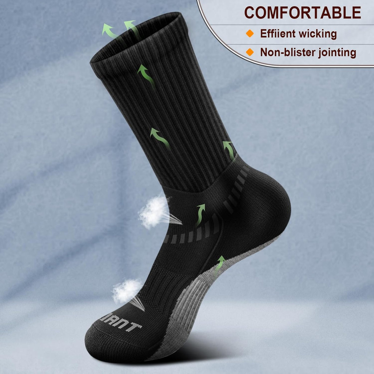 BULLIANT Compression Socks for Men 6Pairs, Athletic Crew Socks Cushioned For Men Sports Running-Arch Support