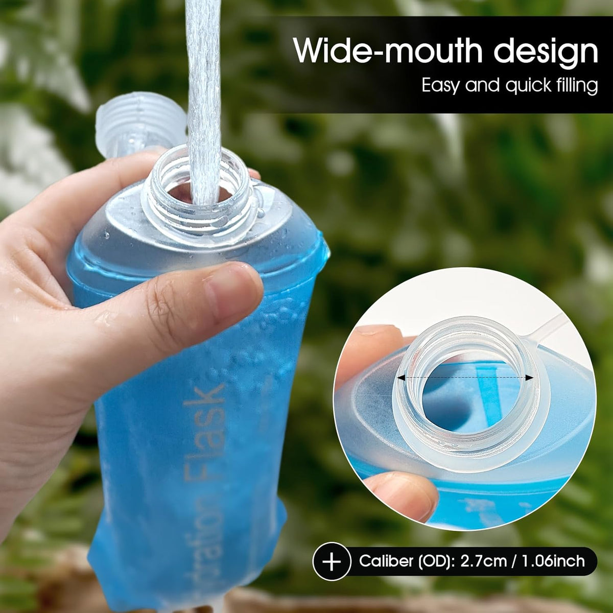 GYGYL Soft Flask, TPU Collapsible Soft Water Bottle for Hydration Pack, Running Vest, Leak-Proof Folding Water Bottle for Hiking Cycling Climbing Jogging-500ml Blue