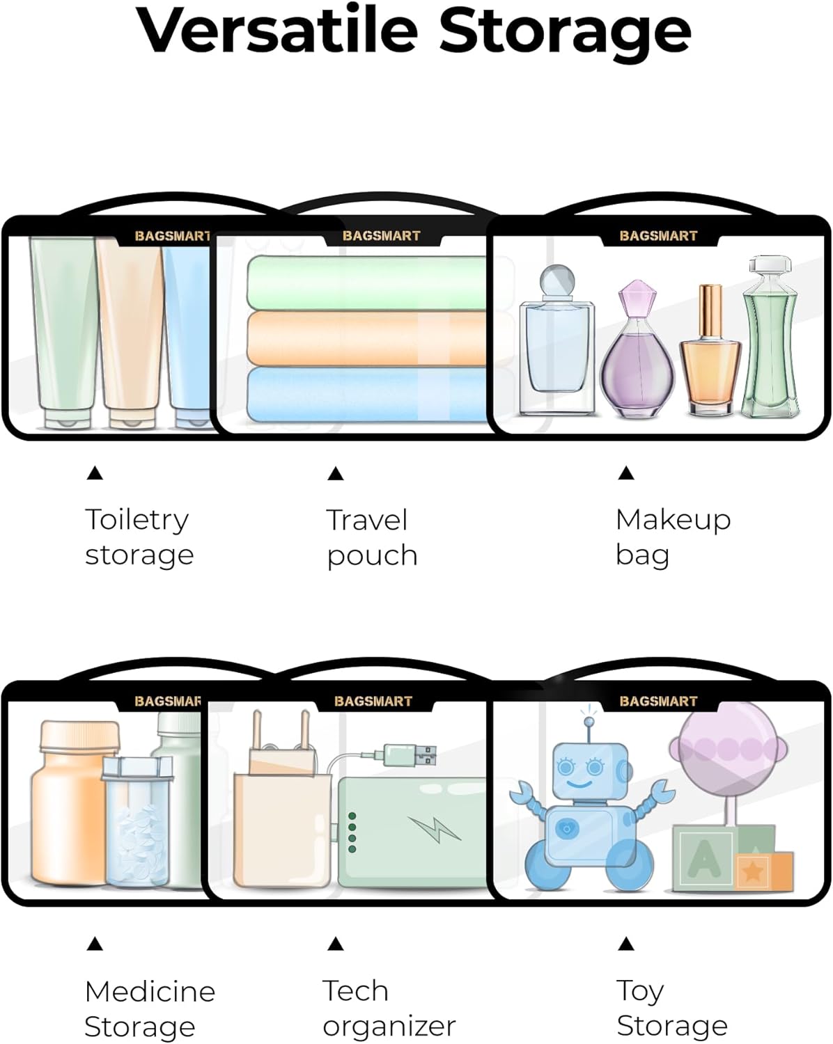 BAGSMART TSA Approved Toiletry Bag, Clear Travel Toiletry Bag, Makeup Cosmetic Pouch Bag for Women Quart Size Compliant Bag Organizer for Travel Essentials (Black Pack of 2,)