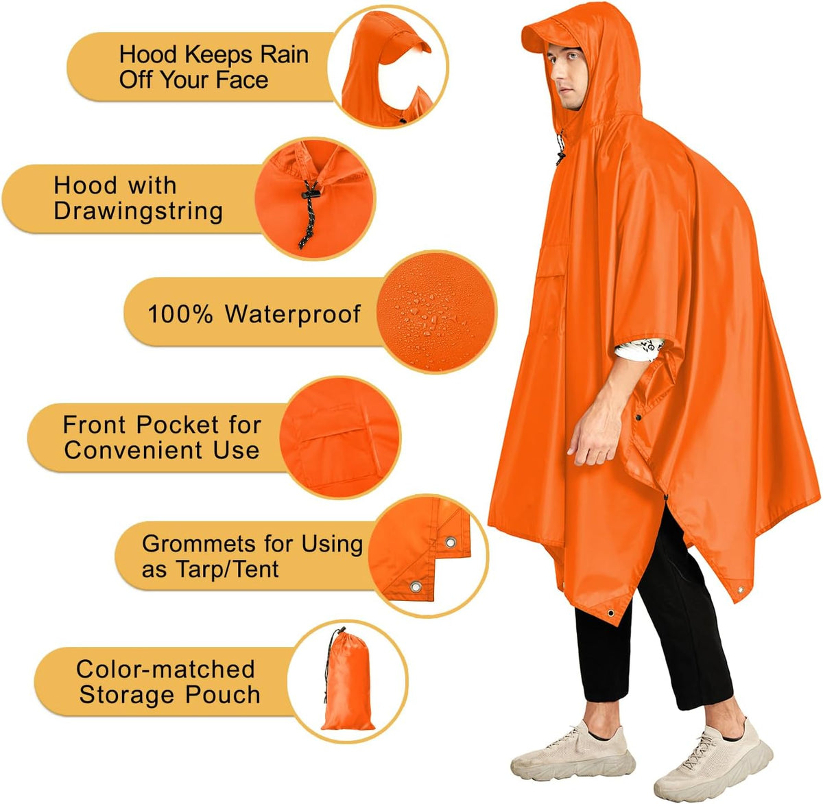 salamra Hooded Rain Poncho Waterproof Raincoat Jacket for Men/Women/Adults with Pocket