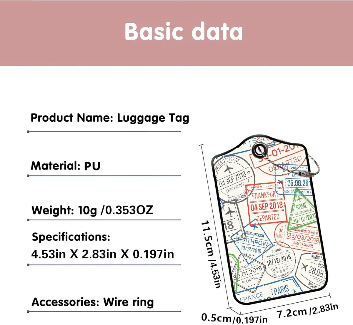 Luggage Tags for Suitcases, 2-Pack PU Leather for Cruise & Travel, Baggage ID Tags with Privacy Cover & Address Card, Durable Metal Ring, Kids Adults Travel Accessories, Global Stamps