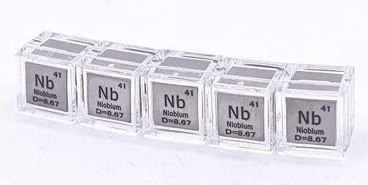 0.39" 10mm Niobium Metal Cube Nb up to 99.9% Pure Periodic Table Element Engraved Density Collection Science Education Display Block Cube + Acrylic Case Box - 1PC