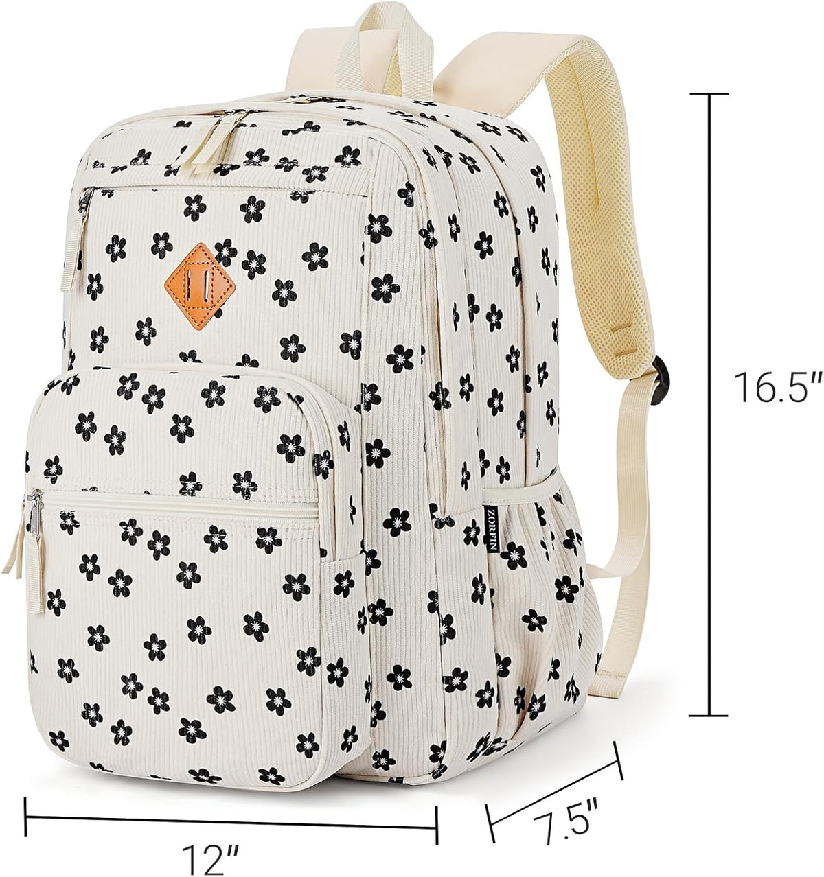 ZORFIN 26L Backpack for College, and Travel: Corduroy Bookbag - Floral
