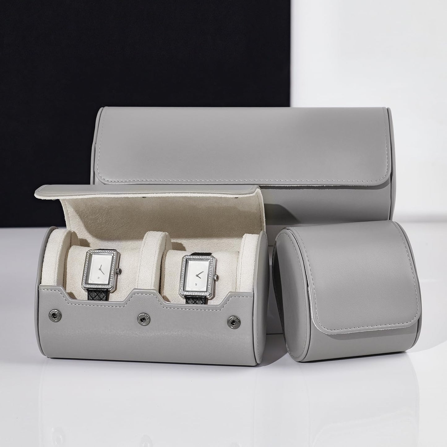 Oirlv PU Leather Watch Box for Mens Watch Organizer Case Jewelry Gift Box for Birthday Fathers Day Anniversary(2 slots, Grey)