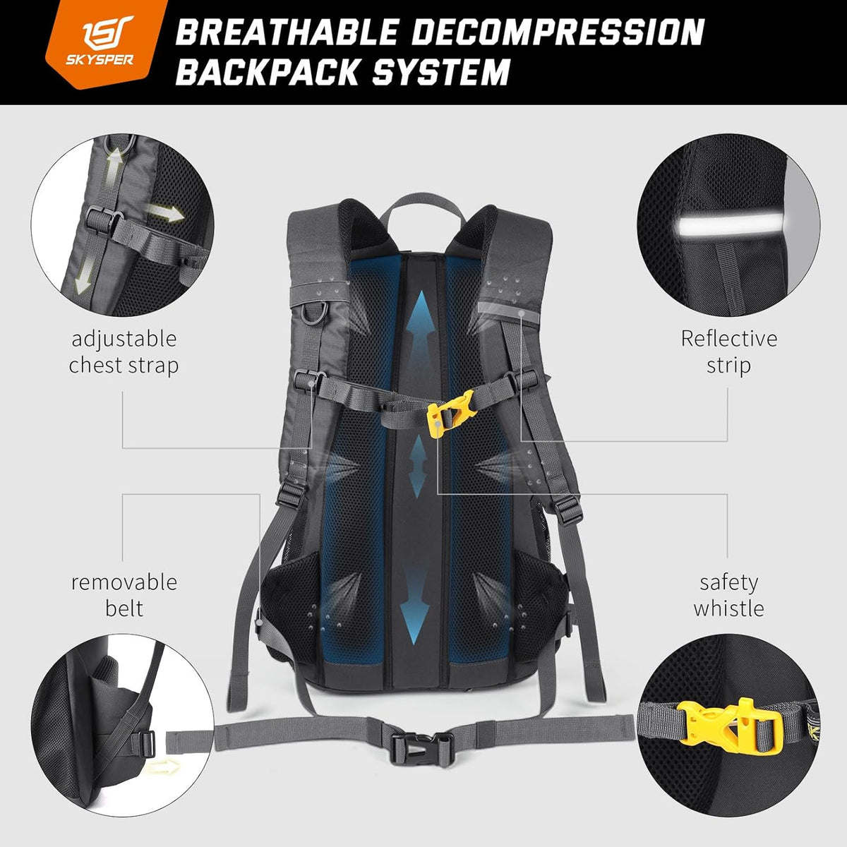 SKYSPER Hiking Daypack 30L Camping Backpack, Day Packs for Men Women Travel Outdoor Camp
