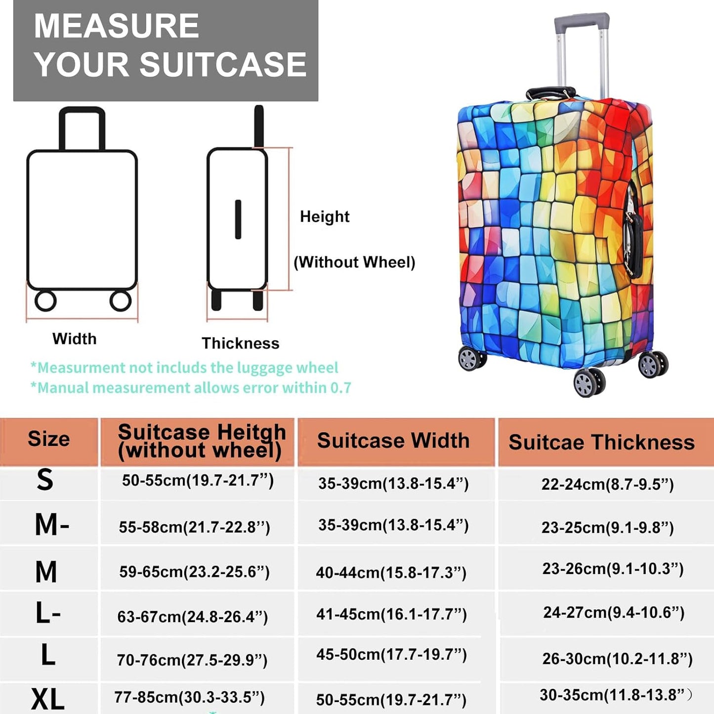 MosaiRudo Travel Luggage Covers For Suitcase Tsa Approved,Suitcase Cover Protector Fit 18-32 Inch Luggage Travel Accessories (T2487, L)
