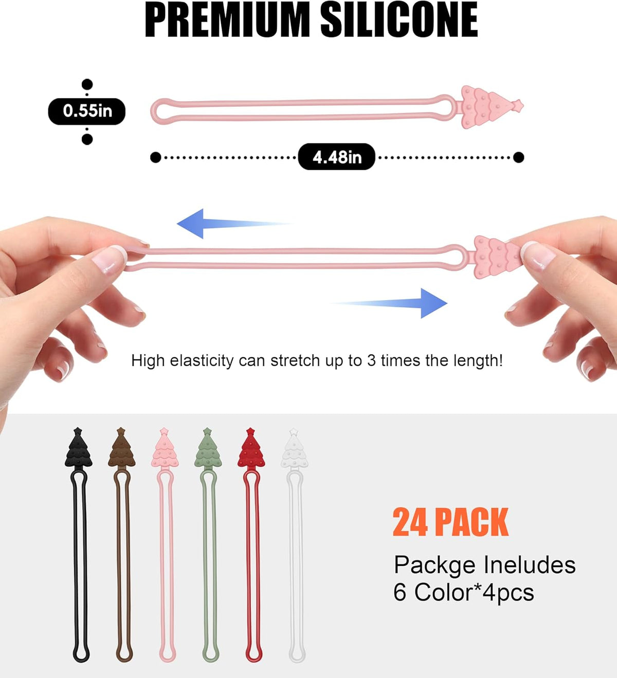 Nearockle 24Pcs Silicone Cable Ties Cord Organizer, 4.5" Reusable Cute Christmas Ties for Bundling Electrical Wire in Home, Office, School, Travel Essentials (Multicolor)