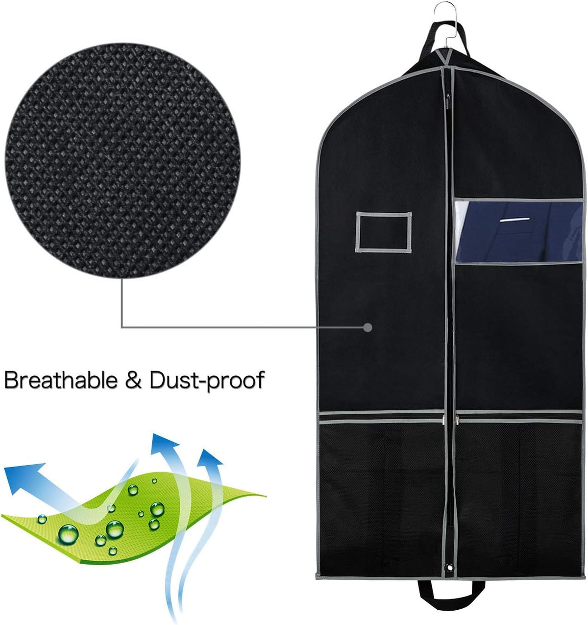 Zilink Garment Bags Suit Bag for Travel and Storage 43 inches Suit Cover Protector for Closet with 2 Large Pockets and 2 Carry Handles for Suit Coat, Dress, Set of 4