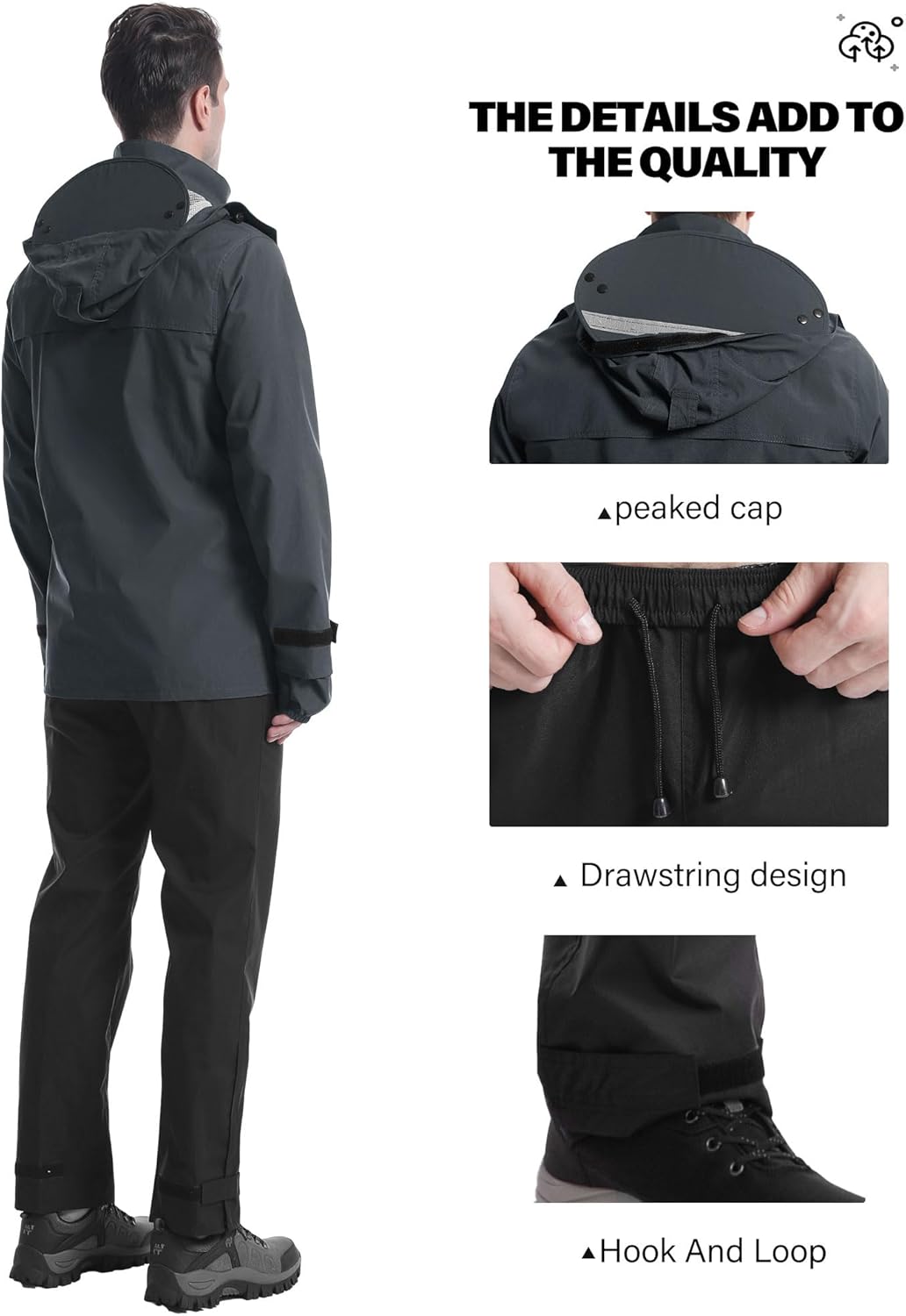 iCreek Rain Suit Waterproof Jacket with Pants 2 Pieces Breathable Lightweight Packable Raincoat with Hooded Rain Gear Unisex
