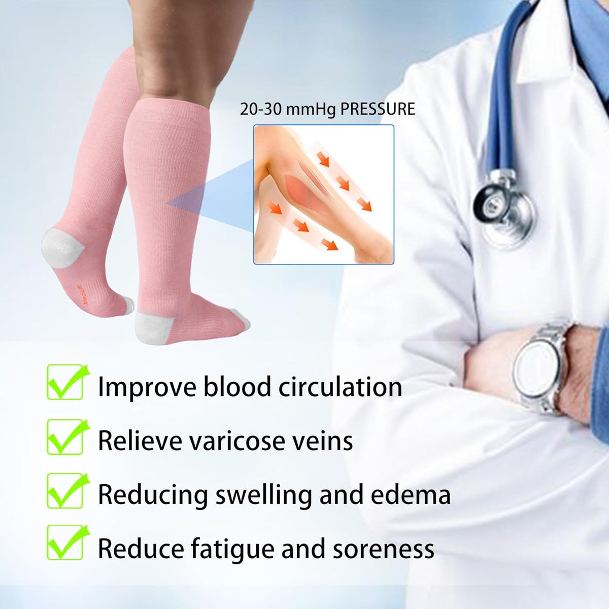 LEVSOX Viscose Made from Bamboo Compression Socks for Pregnant Women 20-30 mmHg Knee High Cute Mens Supports Socks for Travel