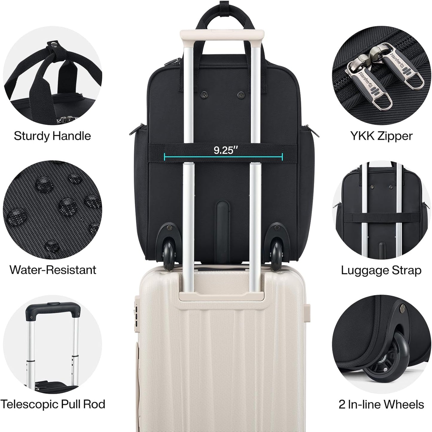 Hanke Softside Expandable Underseat Carry On Luggage for Airplanes,Travel Luggage Rolling Bag Personal Item Bag Small Suitcase,Black,16-Inch