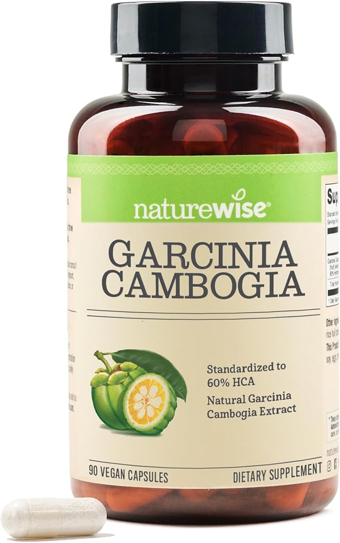 Naturewise Garcinia Cambogia - 60% HCA Concentration Extract, Natural Support for Weight Goals and Energy Levels - Vegan, Non-GMO, Gluten Free - 90 Capsules[1-3 Month Supply]