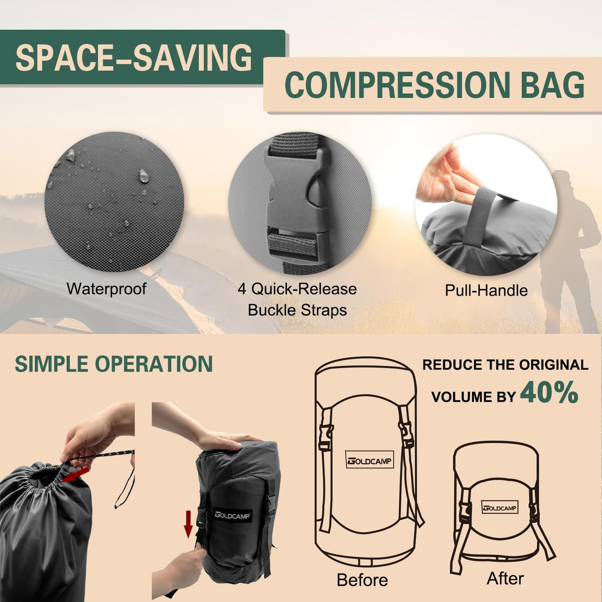 Outdoor Storage Stuff Sacks, Camping Gear Organizer (BLACK, M)