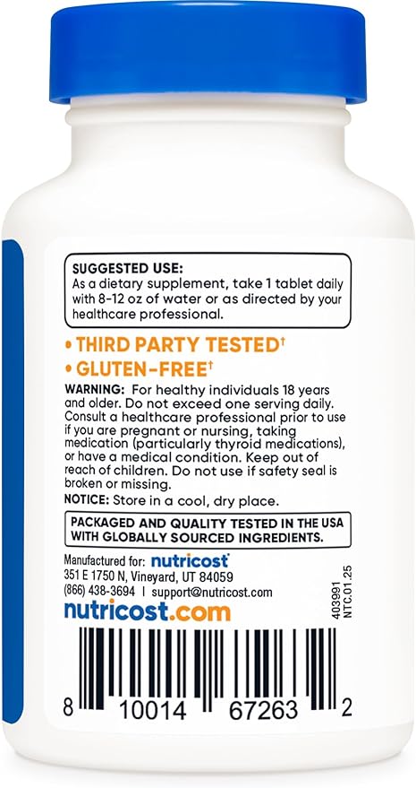 Nutricost Iodine (Natural Iodine from Sea Kelp) 325mcg, 240 Tablets - Non-GMO, Gluten Free