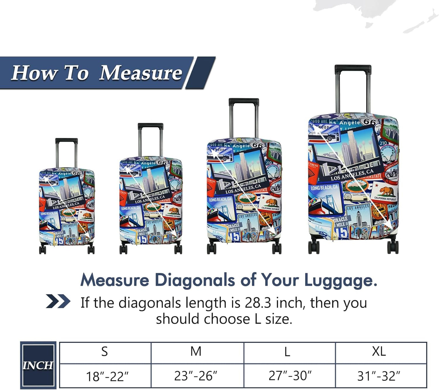 HYPER VENTURE Washable Luggage Cover - Fashion Suitcase Protector Fits 27-30 Inch Luggage (Travel Location, L)