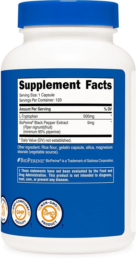 Nutricost L-Tryptophan 500mg, 120 Capsules (2 Bottles)