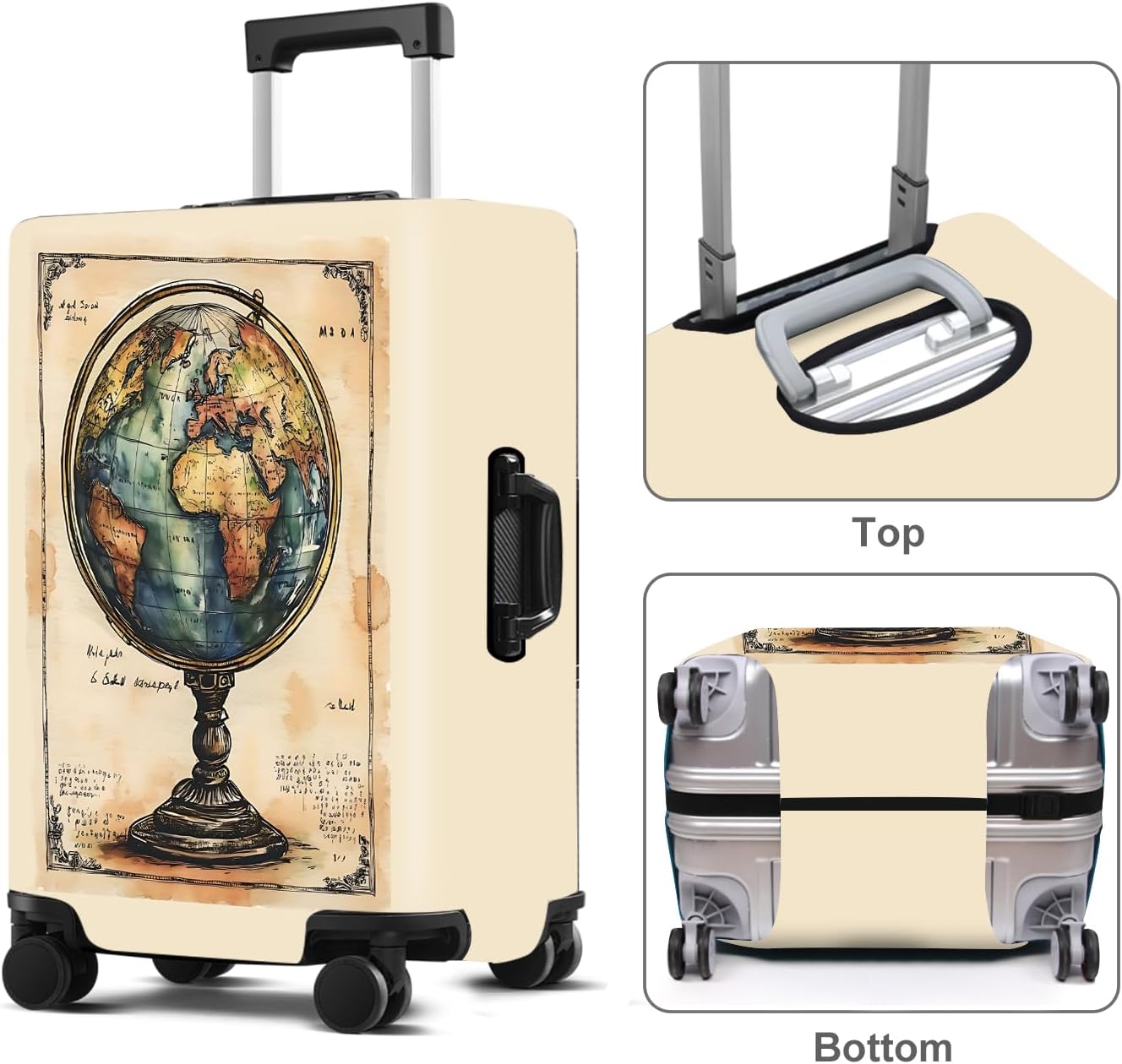 Luggage Cover Washable Suitcase Protector Anti-scratch Suitcase cover Fits 20-34 Inch Luggage (Globe, M(24-26inch suitcase))