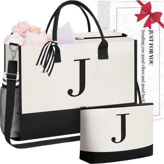 BAGAIL Initial Tote Bag, Personalized Birthday Gifts for Women, Teacher, Friends, Mom, Wedding, Monogrammed Beach Bag