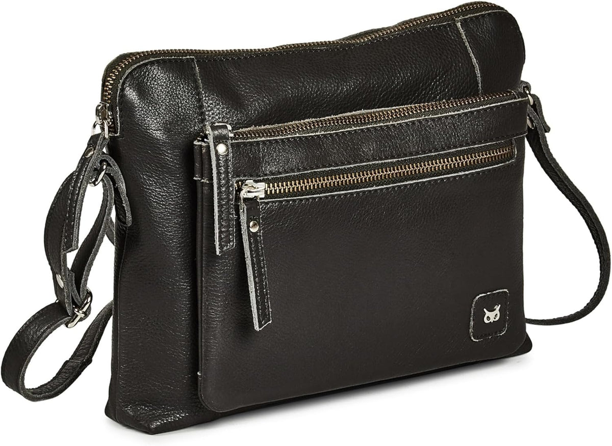 Wise Owl Accessories Small Soft Pebbled Real Leather Crossbody Handbags Purses Sling Crossover Shoulder Bag