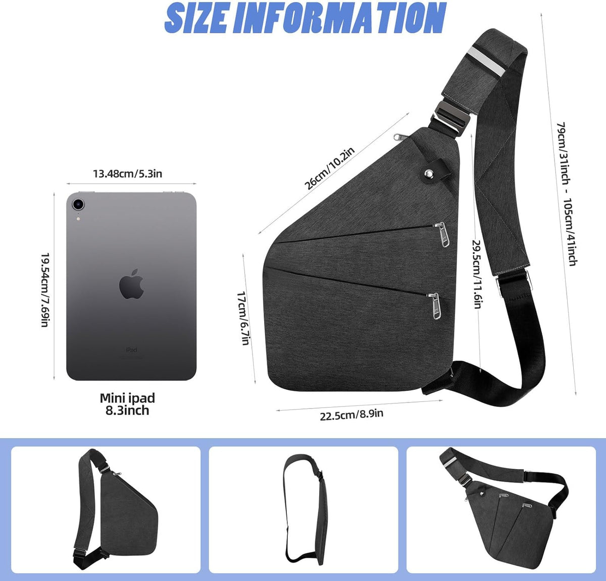 Anti Theft Crossbody Bag,Anti Theft Travel Bag for Women Men,Sling Crossbody Bag for Travel, Sport, Work