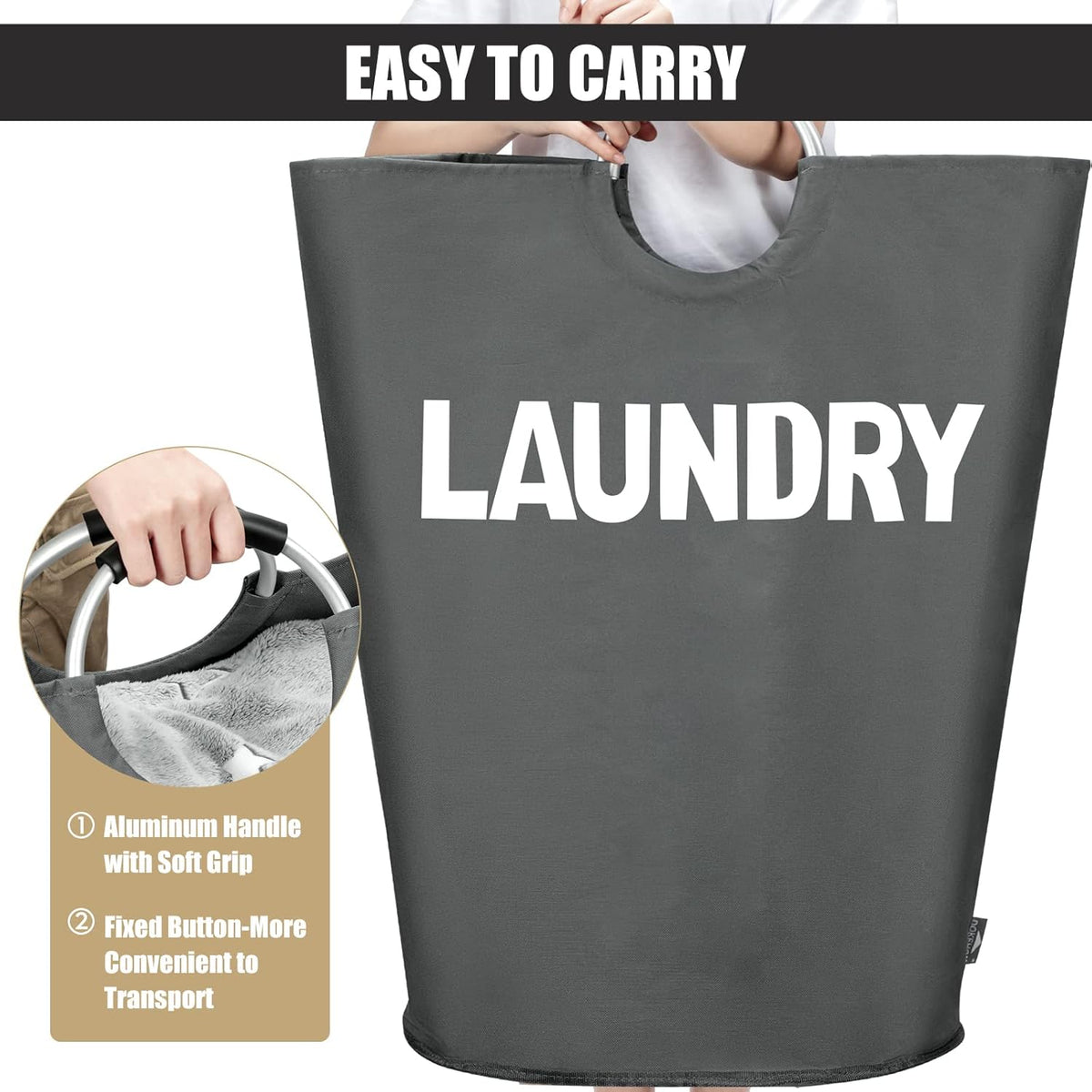 DOKEHOM 160L XX-Large Laundry Basket (7 Colors), Collapsible Laundry Bag, Foldable Laundry Hamper, Folding Washing Bin (Dark Grey, XXL)