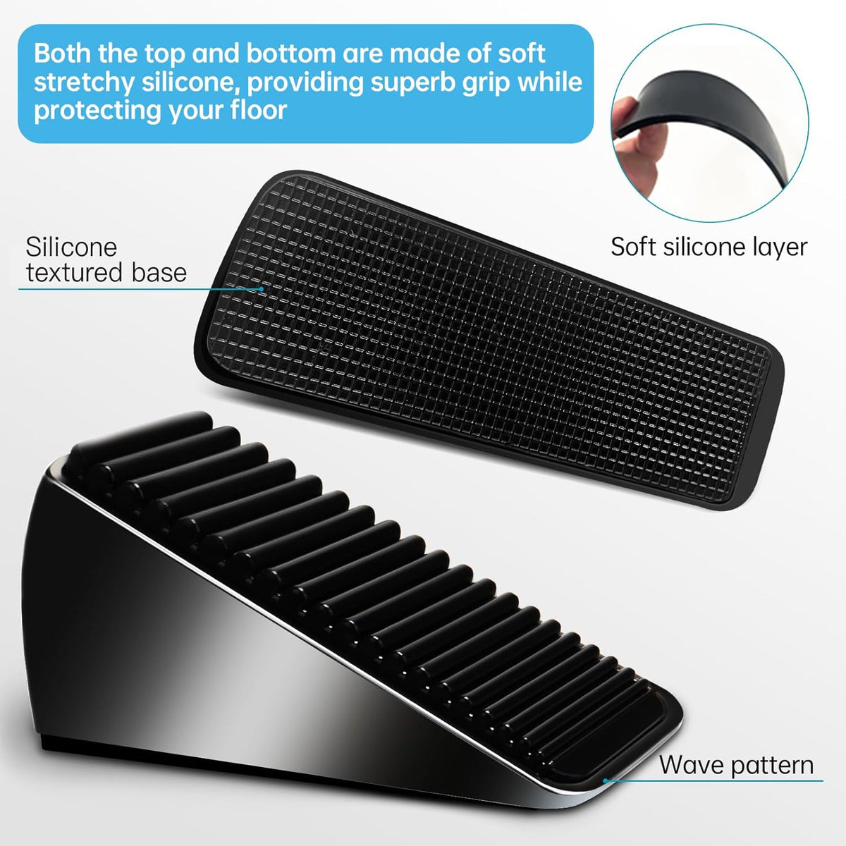 Heavy Duty Tall Door Stop Wedge - Large Door Stopper, Door Stoppers for Bottom of Door, Tall up to 2.6 in, Zinc Alloy and Silicone Made Suits Any Heavy Door Any Smooth Floor