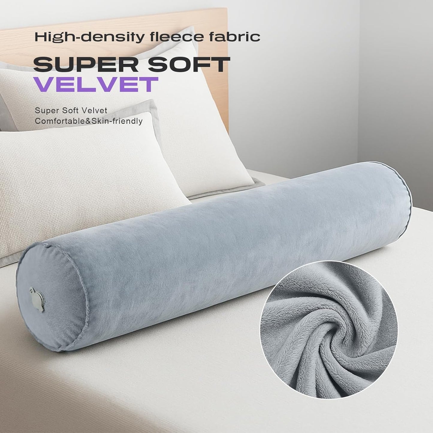 ETROL Inflatable Body Pillow for Adults, 35-inch Long Pillows for Bed, Bolster Pregnancy Pillows for Sleeping, Inflatable Travel Full Body Pillow, Hug Round Pillow for Side Sleeper, Soft Velvet, Grey