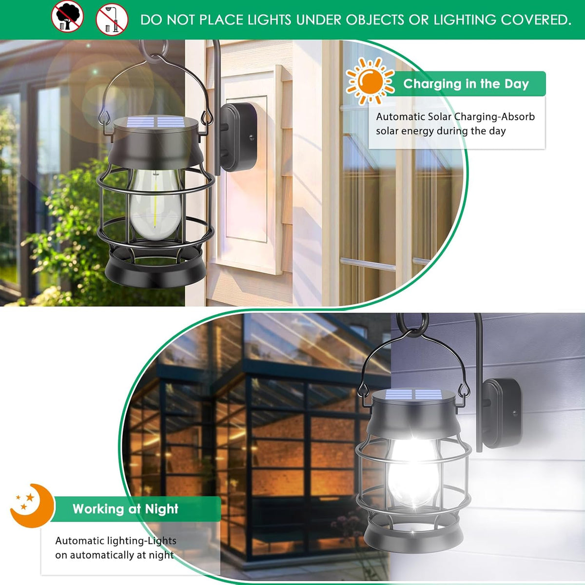 UBright 2 Pack Solar Lantern Lights Outdoor Waterproof Metal Hanging Solar Lights for Outside Lanterns Decorative Outdoor for Patio Porch Garden Lawn, Cool White