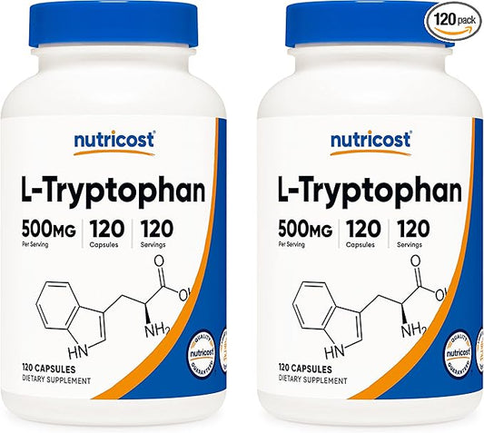 Nutricost L-Tryptophan 500mg, 120 Capsules (2 Bottles)
