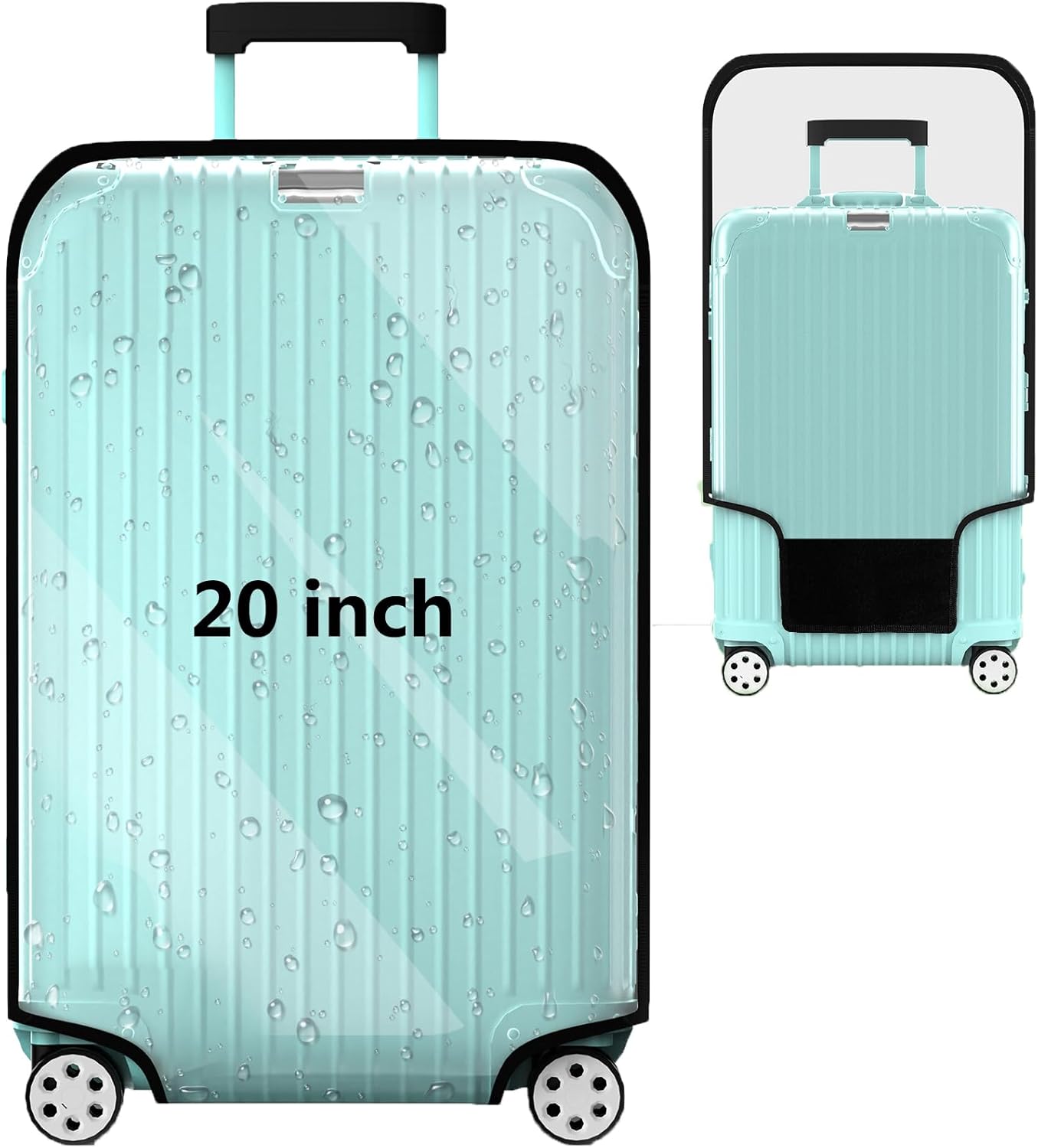 Suitcase Covers For Luggage, 20 Inch Clear PVC Luggage Covers Protector Full Thicken Transparent Waterproof Suitcase Sleeve With Large Velcro for 20" Wheeled Suitcases