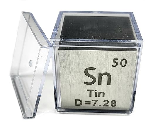 1.5" 38.1mm Tin Stannum Metal Cube Sn up to 99.9% Pure Periodic Table Element Engraved Density Collection Science Education Display Block Cube + Acrylic Case Box - 1PC