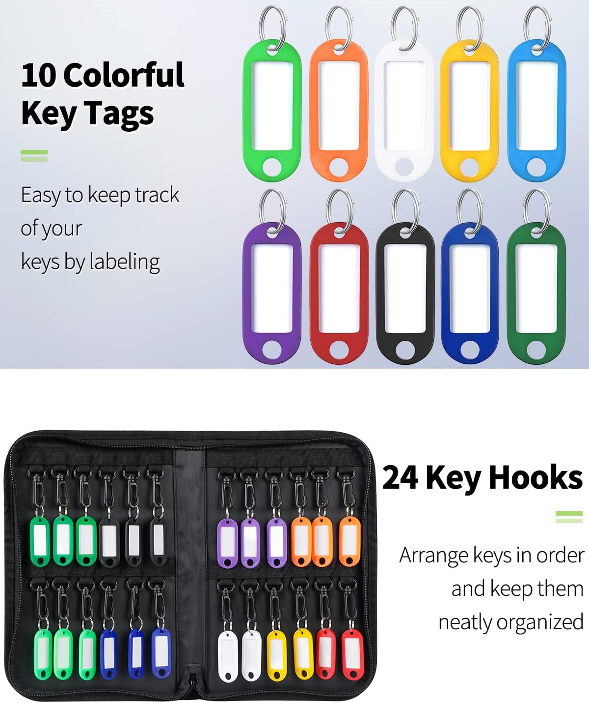 Uniclife Zippered Key Case Organizer Waterproof and Fireproof Key Binder with 24 Hooks and Tags Portable Key Storage Book for Offices Real Estate Agencies Hotels and Rental Management