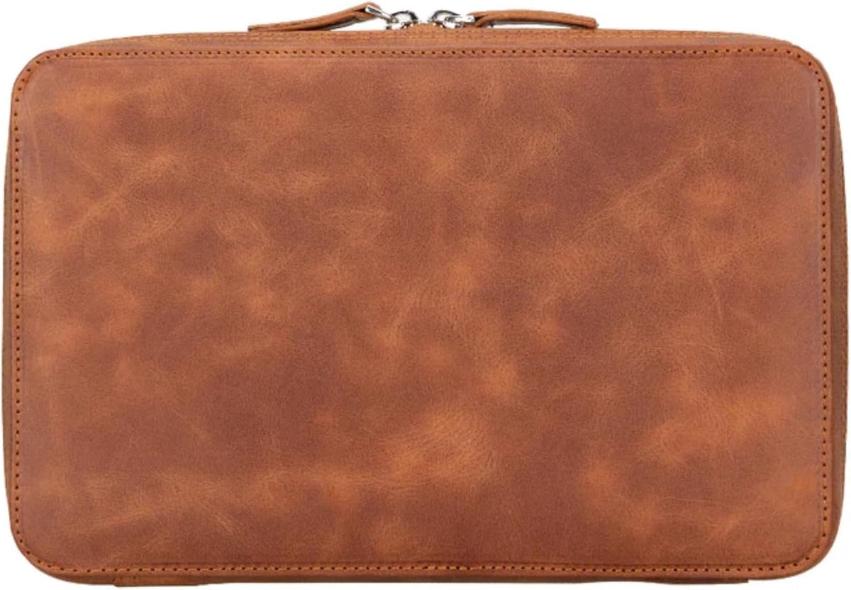 Medicine Handmade Leather Cable Organizer Bag – Full-Grain Leather Travel Tech Case for Cords, Chargers & Accessories – Zippered Storage for Men & Women (Tiguan Tan)