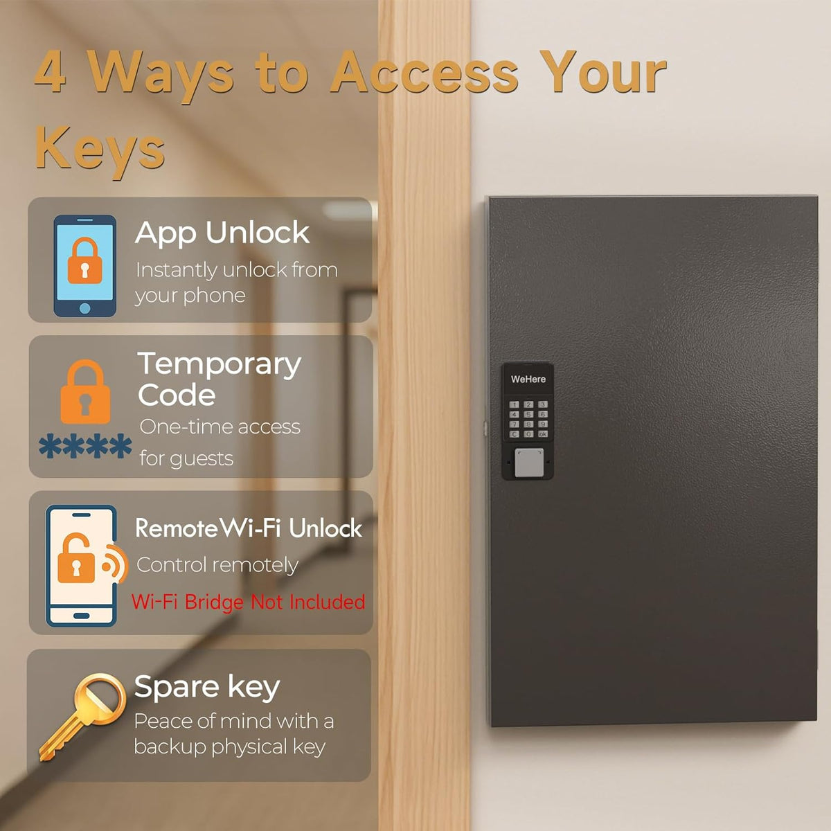96 Key Lock Box Wall Mount, Smart Key Cabinet One Time Password/APP Bluetooth/Fixed Code/Wi-Fi Remote/Key Unlock, Security Storage Key Holder Box, Key Management for Valets, Realtors, Office, Hotel