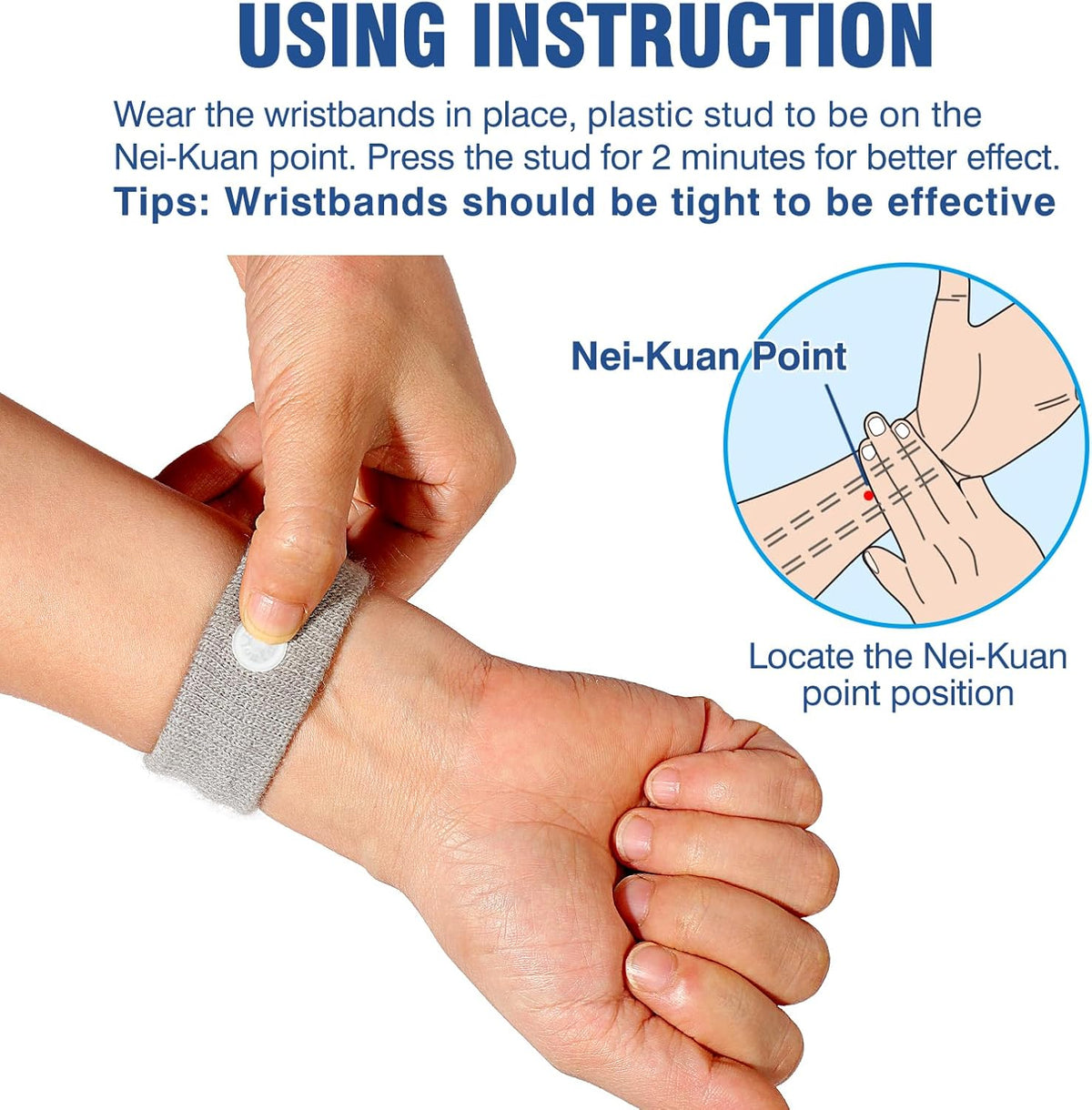 Motion Sickness Bands Anti Nausea Wristband for Adult and Kids Morning Sickness Relief for Pregnant Women Acupressure Nausea Relief for Car, Sea, Air Sickness - 1 Pair Grey