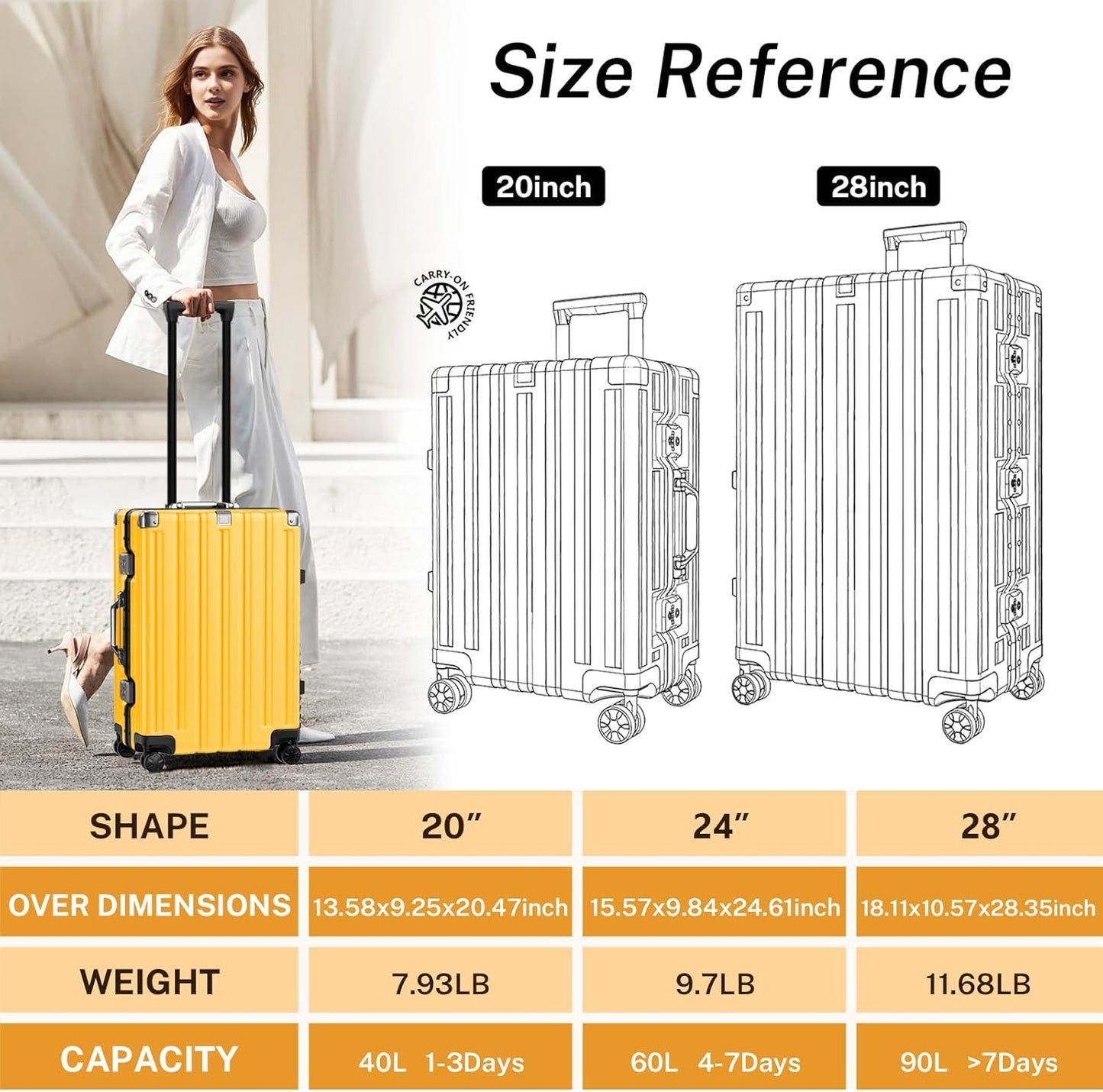 Krute Luggage 28 Inch Aluminum Frame Luggages TSA Lock No Zipper Checked Suitcase with Spinner Wheels Hard Shell Lightweight PC+ABS Large Suit Case